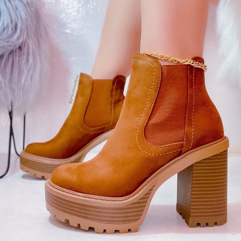 Tan Motorcycle Platform Booties - Picture 3 of 3